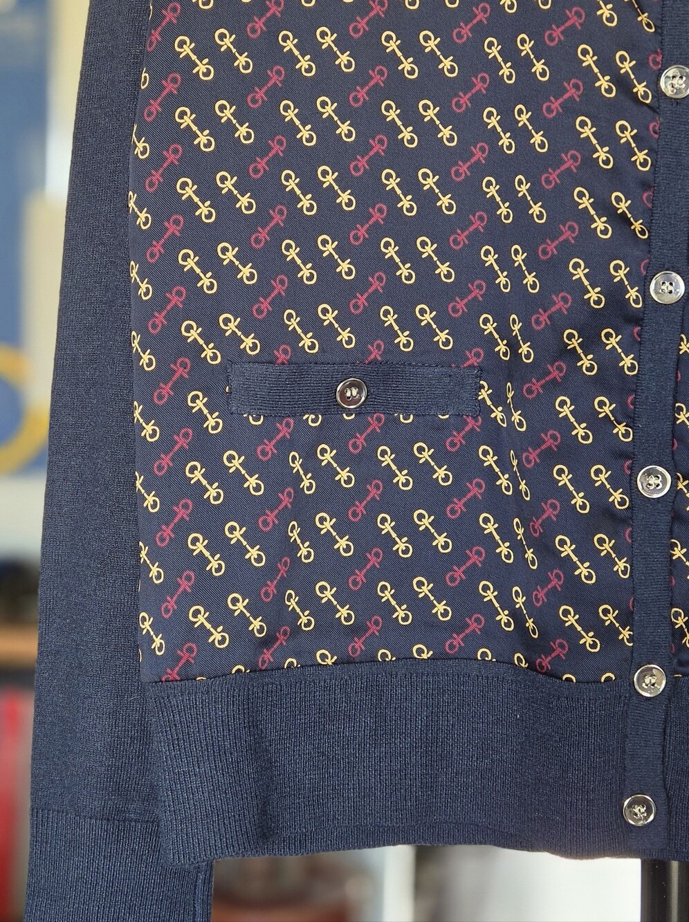 Ann Taylor Navy Cardigan Sweater with Equestrian Horse Bit Print - Picture 2 of 7
